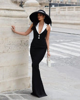 2025 New Fashion Women Sexy Off the Shoulder Halter V-Neck Bodycon Long Bandage Dress Elegant Evening Party Cocktail Outfit